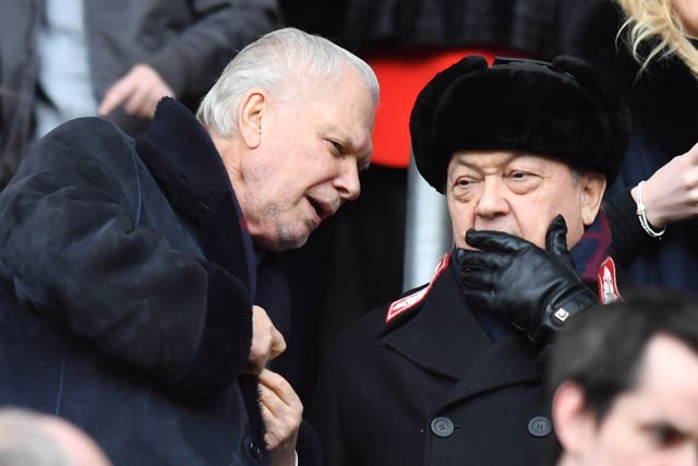 West Ham United co-owners David Sullivan (right) and David Gold in the stands