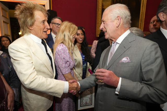 Sir Rod Stewart shakes hands with the King at the King’s Foundation charity’s inaugural awards in June