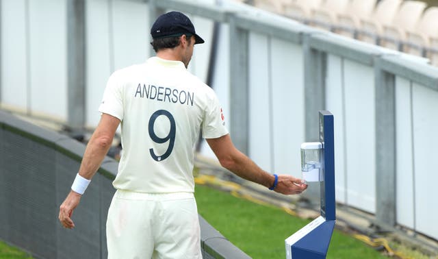 James Anderson made use of a pitch-side hand sanitation point