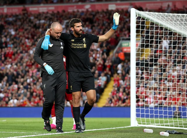 Alisson Becker has been sidelined since the opening day of the Premier League season (Martin Rickett/PA)