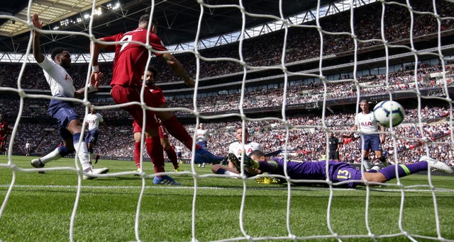 Liverpool’s Roberto Firmino scores his side’s second goal against Tottenham last weekend