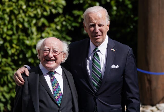 US President Joe Biden with Irish President Michael D Higgins