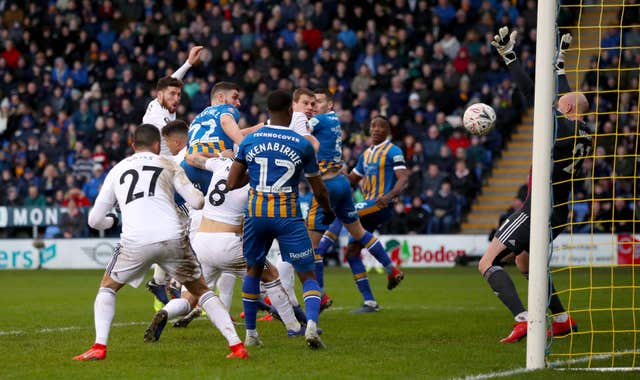 Luke Waterfall's goal put Shrewsbury 2-0 up against Wolves, but the Premier League side fought back to earn a draw (Nick Potts/PA).