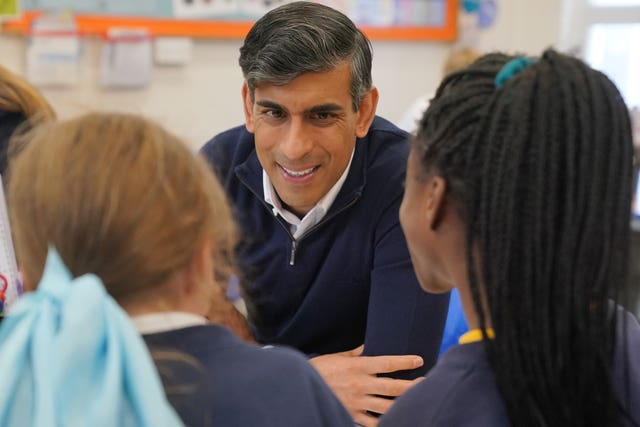 Prime Minister Rishi Sunak during a visit to a primary school in Hampshire 