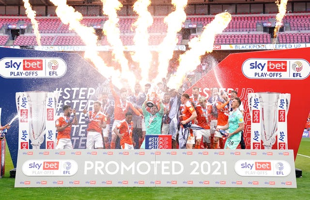 Blackpool celebrate promotion from League One in 2021