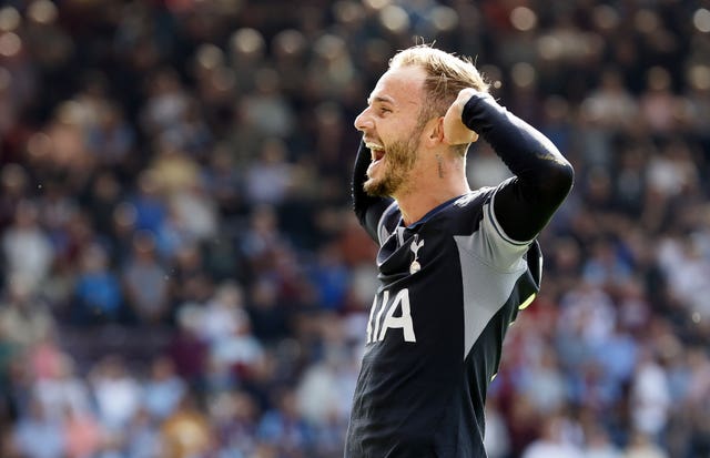Tottenham''s James Maddison celebrates against Burnley