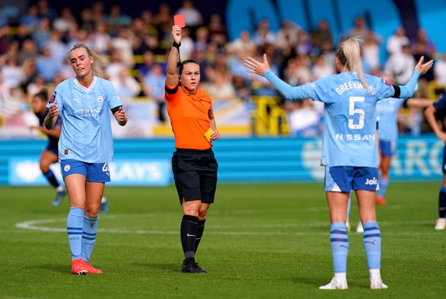 Manchester City captain Alex Greenwood was controversially sent off for time-wasting 