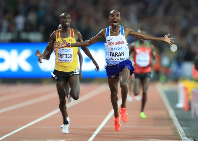 Sir Mo Farah winning 10,000 metres gold at the 2017 World Championships (Adam Davy/PA)