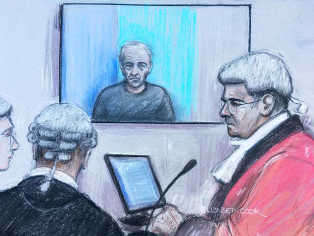 Barry Bennell appearing via videolink at Liverpool Crown Court where he is accused of 48 counts of child sexual abuse (Elizabeth Cook/PA)