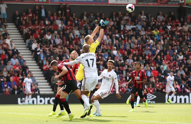 Bournemouth goalkeeper Aaron Ramsdale, centre, made his Premier League debut