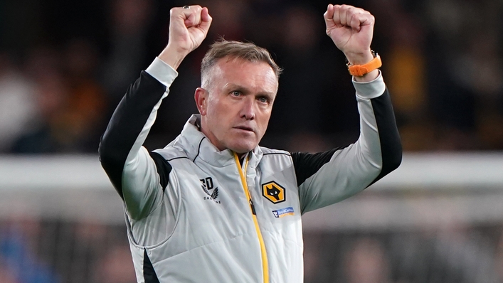 Wolves caretaker manager Steve Davis celebrates at the final whistle (Joe Giddens/PA)