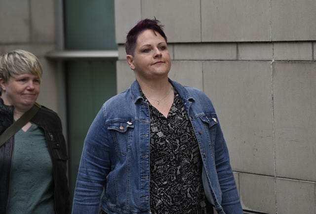 Lyra Mckee’s partner Sara Canning outside Belfast Crown Court