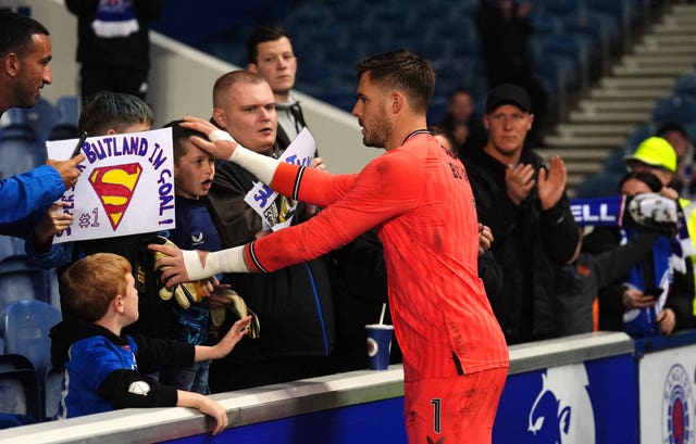 Rangers goalkeeper Jack Butland thanks fans at full-time