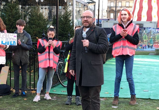 Scottish Greens co-leader Patrick Harvie speaking at a climate strike in Glasgow’s George Square