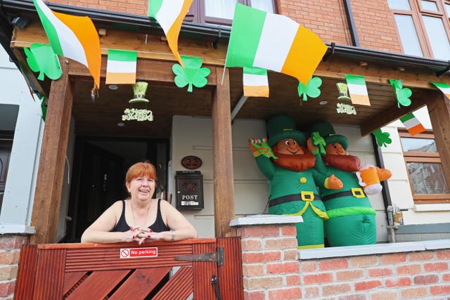 Marie Griffin at her home in Oriel Street in Dublin which is decorated to mark St Patrick’s Day (Brian Lawless/PA)