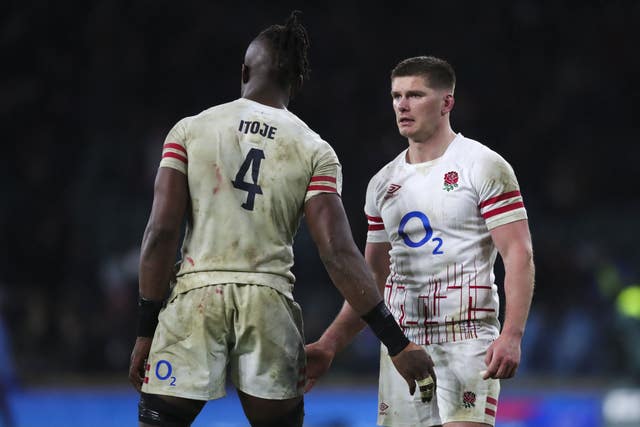 Maro Itoje (left) and Owen Farrell after the Six Nations match against France at Twickenham in March 2023