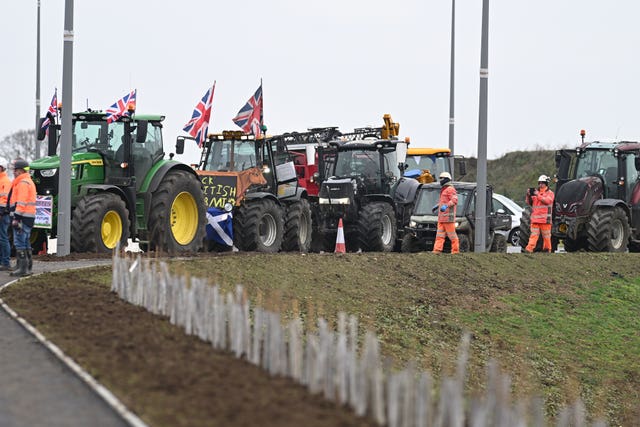 Farmers stage a demonstration during Prime Minister Sir Keir Starmer's visit to a housing development in Buckinghamshire