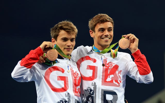 Another Olympic bronze in the synchronised 10m platform as Daley, right, celebtrates with partner Daniel Goodfellow at Rio 2016