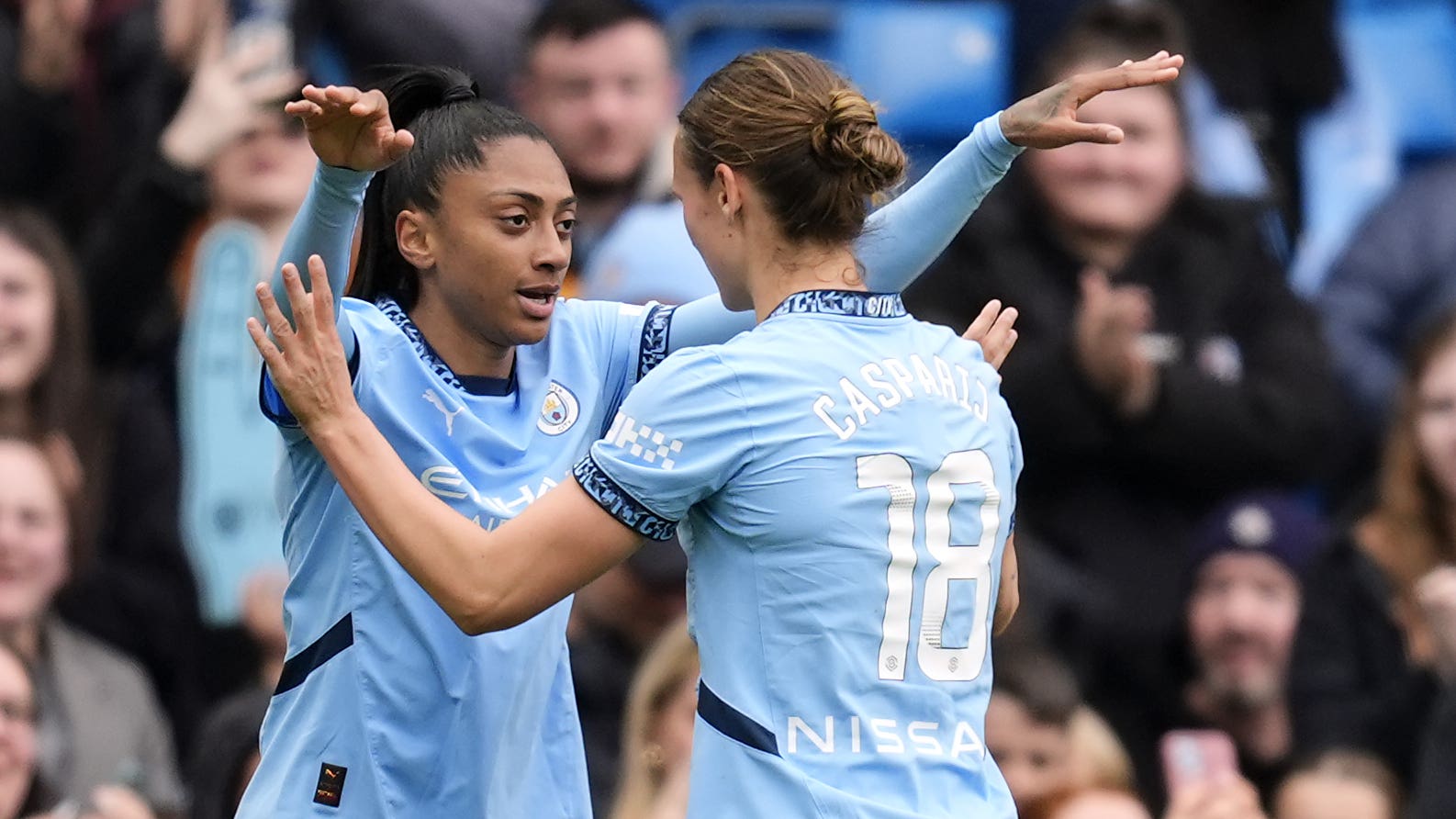 Kerolin Nicoli scored twice as Manchester City beat Crystal Palace (Nick Potts/PA)