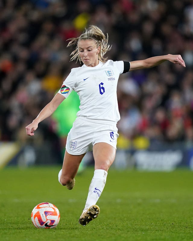 England’s Leah Williamson wearing the OneLove armband during an Arnold Clark Cup match against South Korea last month