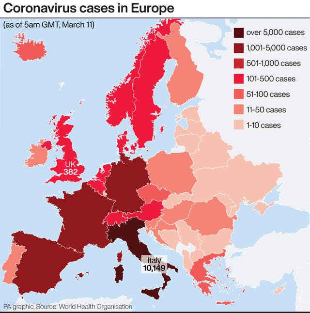 Coronavirus cases in Europe