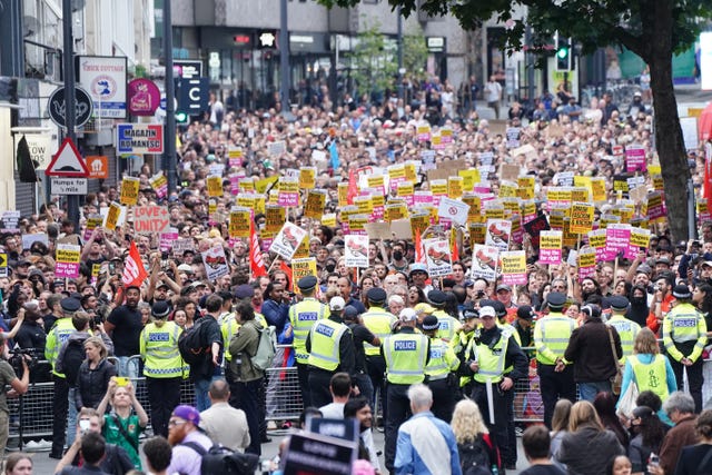 Counter-protesters ahead of an anti-immigration protest in Walthamstow, London