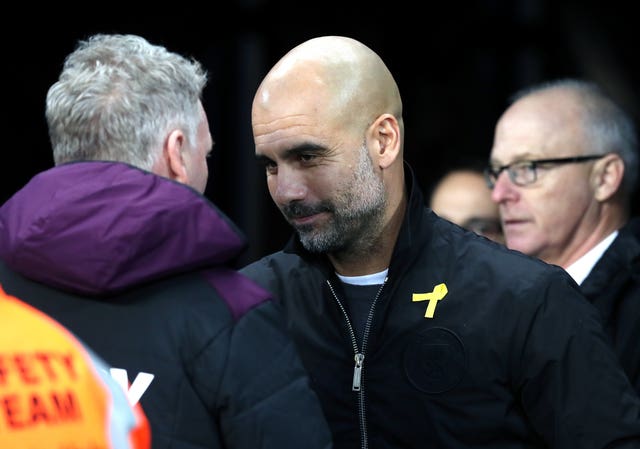 Moyes (left) was Guardiola's first managerial opponent in the Premier League in 2016