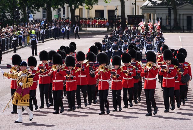 The band of the Coldstream Guards on The Mall ahead of the Trooping the Colour 