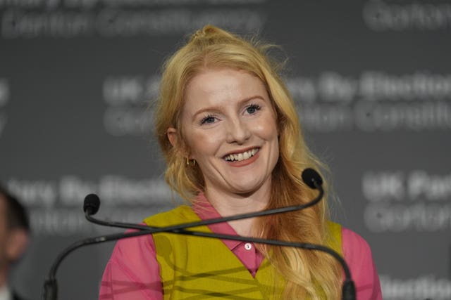 The Green Party’s Hannah Spencer celebrates winning the Gorton and Denton by-election