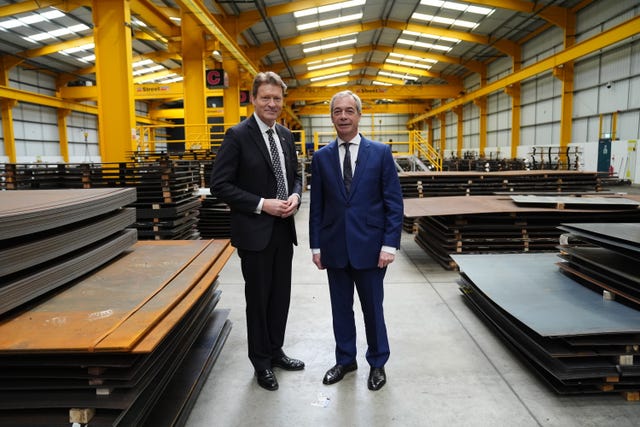 Richard Tice and Nigel Farage during their visit to USP Steels