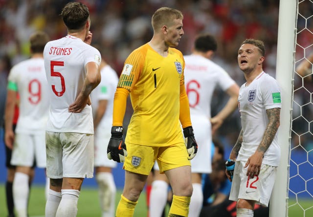 Jordan Pickford in action for England in the World Cup semi-final in July