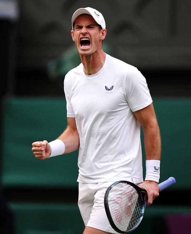 Andy Murray celebrates winning a point in trademark fashion 