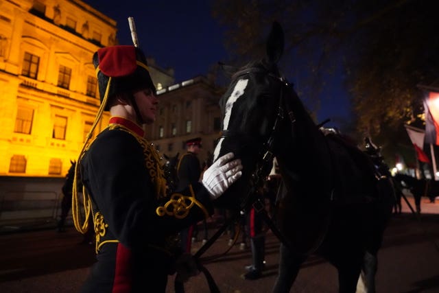 A night time rehearsal in central London for the coronation of King Charles III, which will take place this weekend. Picture date: Wednesday May 3, 2023