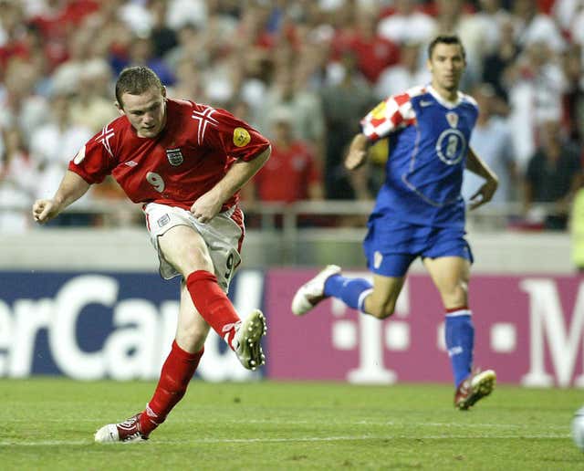 A youthful Wayne Rooney scores England's third goal in their win against Croatia at Euro 2004
