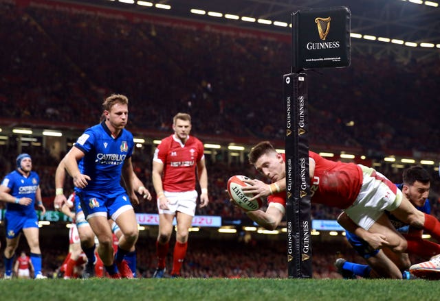 Josh Adams scored a hat-trick as Wales hammered the Italians 42-0 