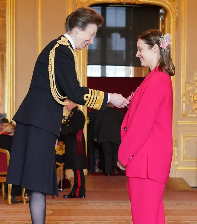 Laura Coryton, from London, Tampon Tax Campaigner, Author and Co-Founder, Sex Ed Matters, is made a Member of the Order of the British Empire by the Princess Royal