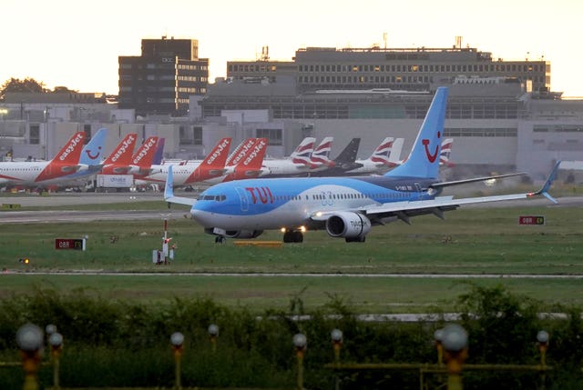 A TUI plane arrives at London Gatwick airport