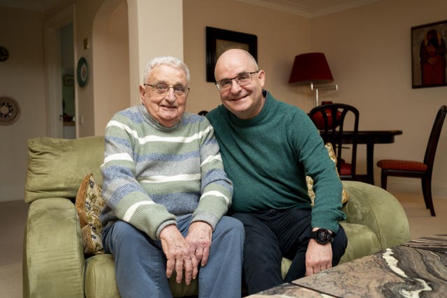 Holocaust survivor Paul Sved (left) with his son Richard pictured at their London home