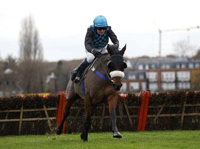 Stan Sheppard riding Lossiemouth on their way to winning the Ballymore Winter Novices’ Hurdle during the Betfair Tingle Creek Festival at Sandown in 2021