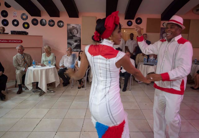 Charles and Camilla see the dancing at Egrem recording studios