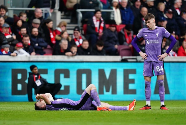 Liverpool’s Diogo Jota lies injured