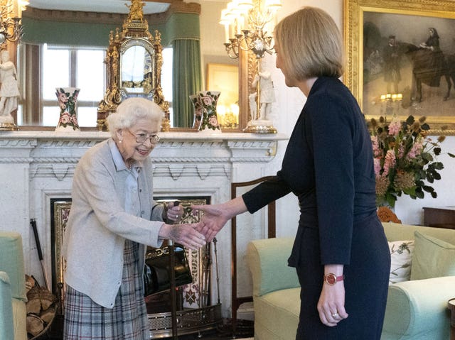 Queen Elizabeth II at Balmoral welcoming Liz Truss to become Prime Minister in September 2022