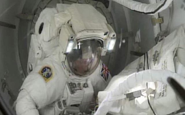Screen grabbed image taken from footage issued by NASA of Tim Peake, the first Briton to walk in space, preparing to undertake a spacewalk to help repair a broken power unit of the International Space Station (NASA/PA)