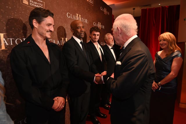 The King meets Pedro Pascal, Denzel Washington and Paul Mescal at the Gladiator II premiere 