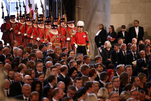 The King’s Body Guard of the Yeomen of the Guard ahead of the King's arrival at the Westminster Hall service