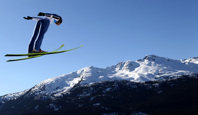 a ski jumper in flight