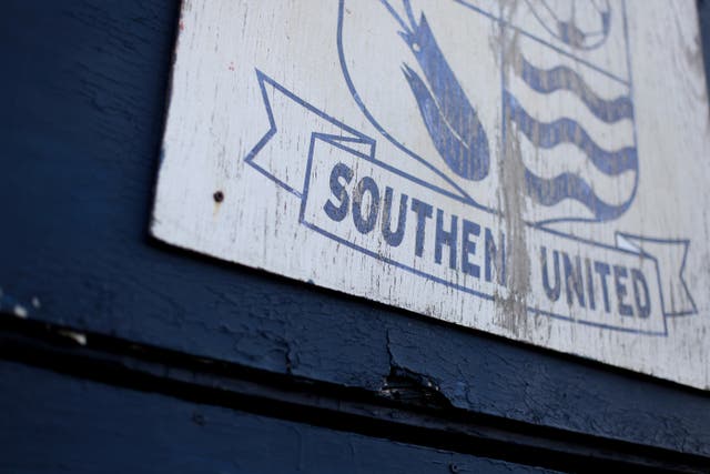 The club badge at Southend United’s stadium 