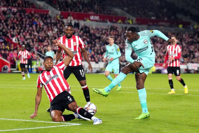 Danny Welbeck (right) sees his shot blocked 