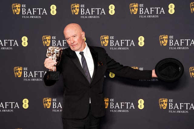 Jacques Audiard in the press room after winning the best film not in the English language award for Emilia Perez during the 78th British Academy Film Awards at the Royal Festival Hall, Southbank Centre, London