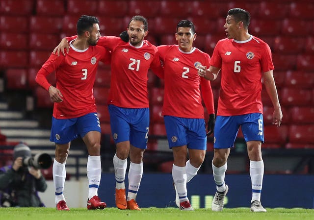 Marco Urena (second left) celebrates scoring the only goal of the game 